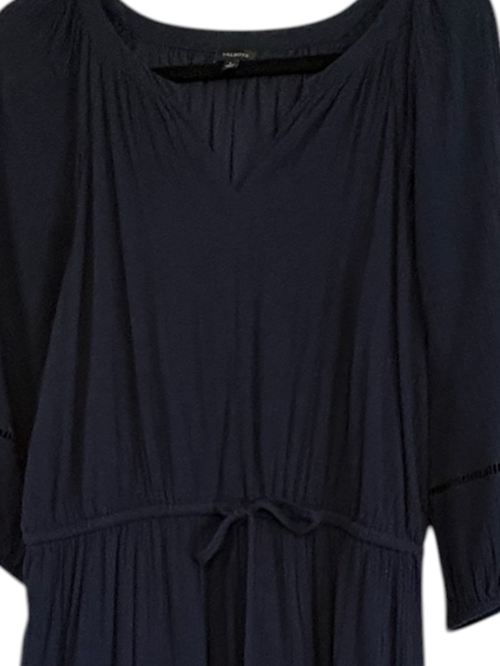 Talbots Navy Tiered Peasant Dress Lace Trim Boho Romantic Midi Size L - Picture 6 of 12